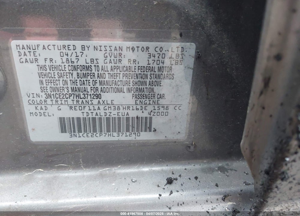 2017 NISSAN VERSA NOTE VIN: 3N1CE2CP7HL371290