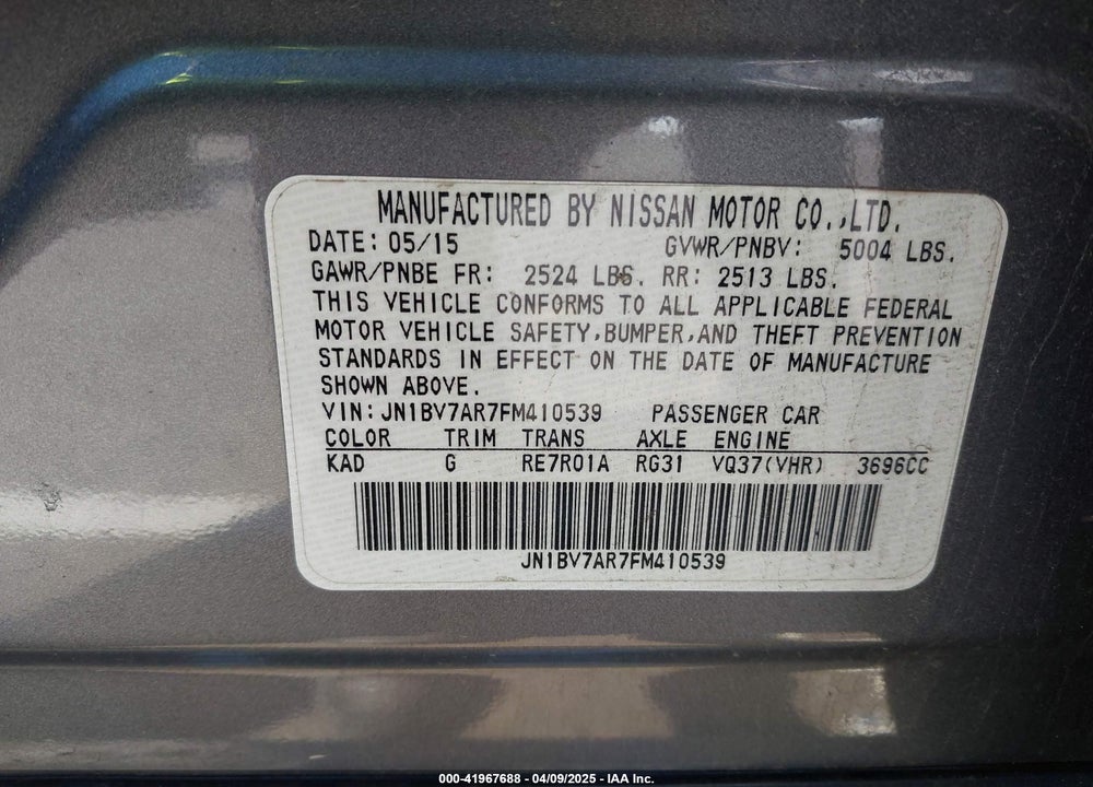 2015 INFINITI Q50 VIN: JN1BV7AR7FM410539