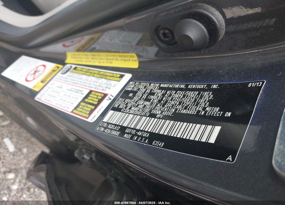 2013 TOYOTA VENZA VIN: 4T3ZK3BBXDU058510