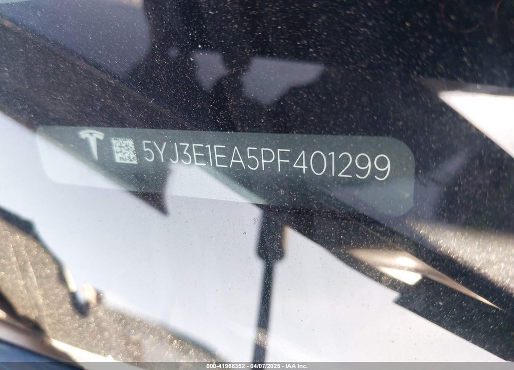 2023 TESLA MODEL 3 REAR-WHEEL DRIVE VIN: 5YJ3E1EA5PF401299