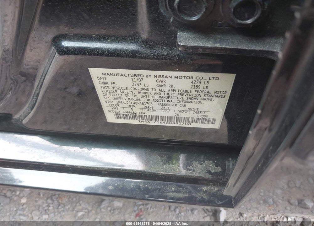 2008 NISSAN ALTIMA VIN: 1N4AL21E48N461708
