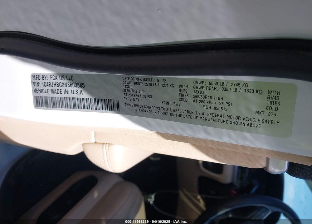 2022 JEEP GRAND CHEROKEE LIMITED 4X4 VIN: 1C4RJHBG8N8603865