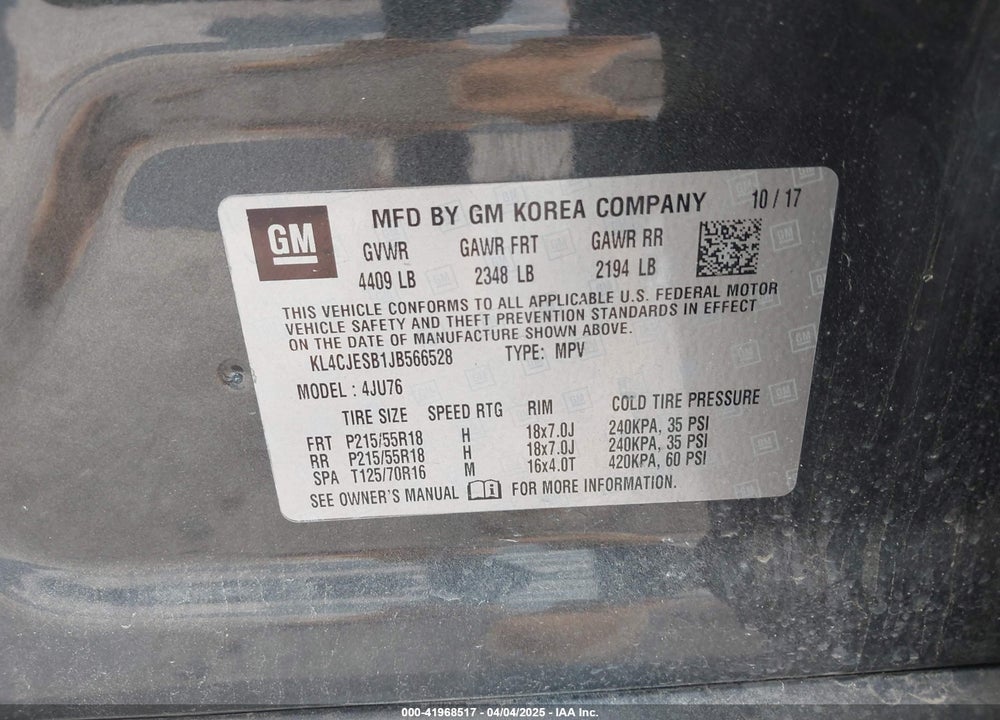2018 BUICK ENCORE PREFERRED VIN: KL4CJESB1JB566528