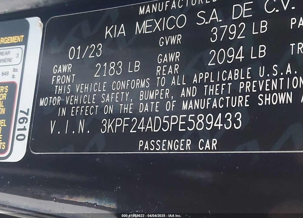 2023 KIA FORTE VIN: 3KPF24AD5PE589433