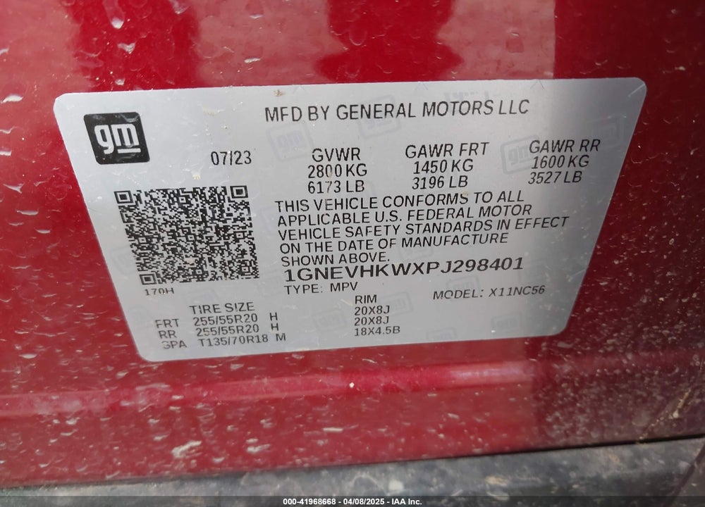 2023 CHEVROLET TRAVERSE AWD LT LEATHER VIN: 1GNEVHKWXPJ298401