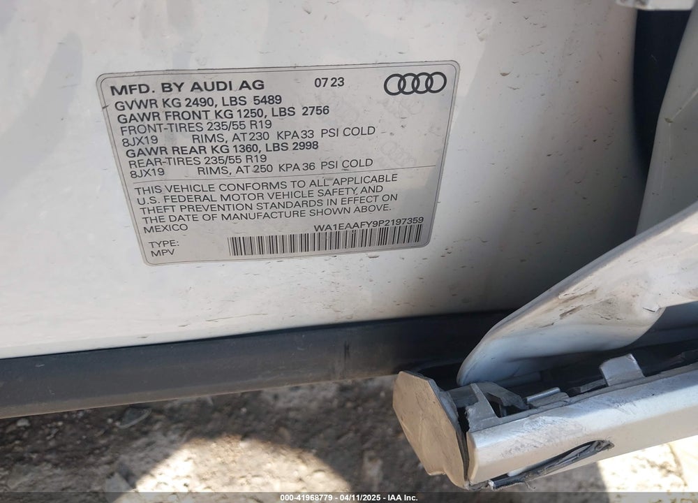 2023 AUDI Q5 PREMIUM PLUS 45 TFSI S LINE QUATTRO VIN: WA1EAAFY9P2197359