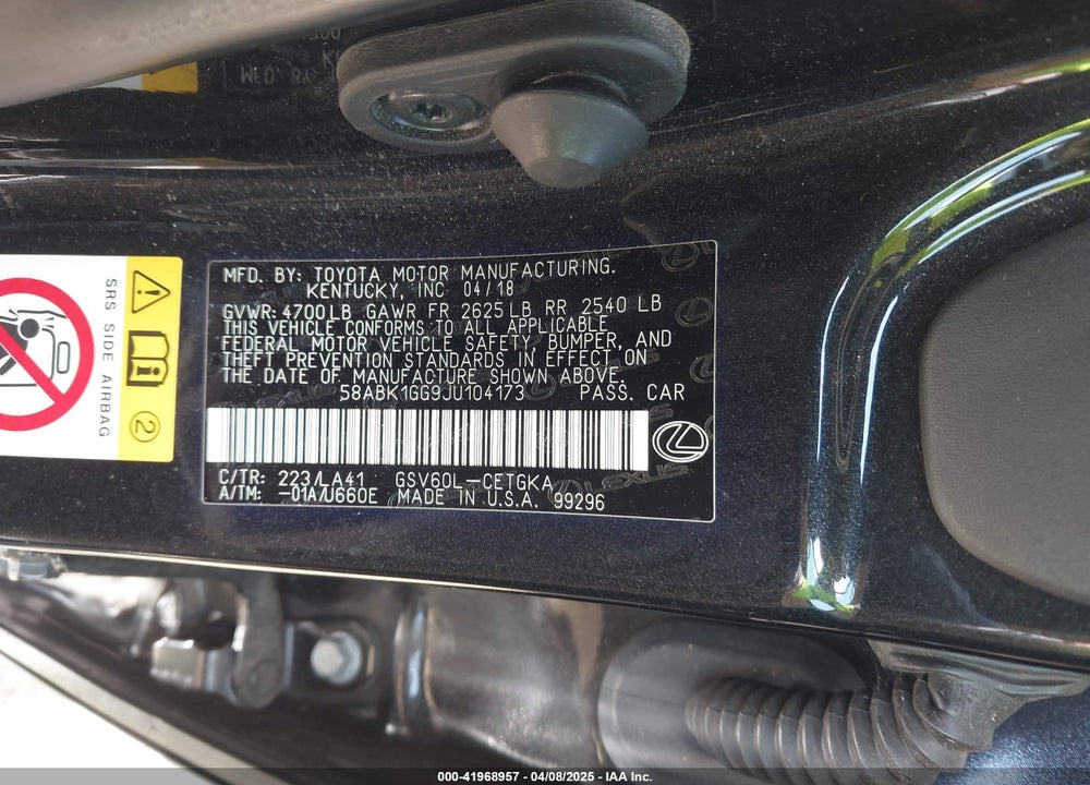 2018 LEXUS ES 350 VIN: 58ABK1GG9JU104173