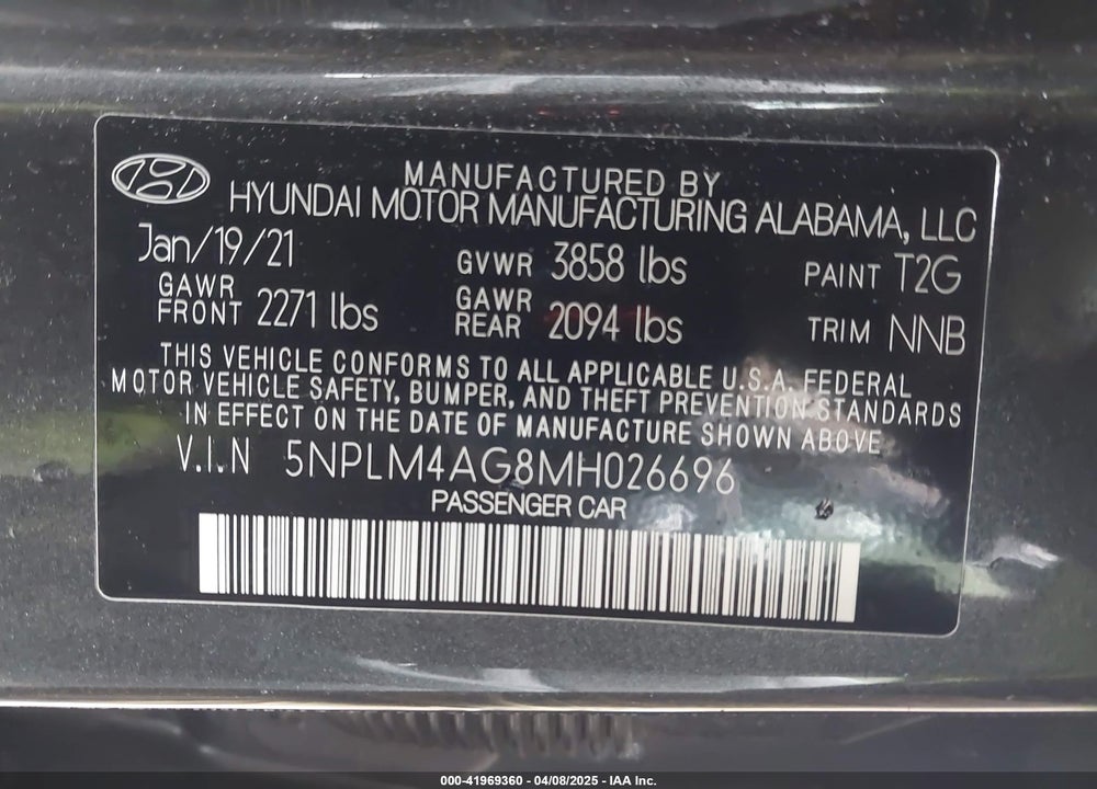 2021 HYUNDAI ELANTRA VIN: 5NPLM4AG8MH026696