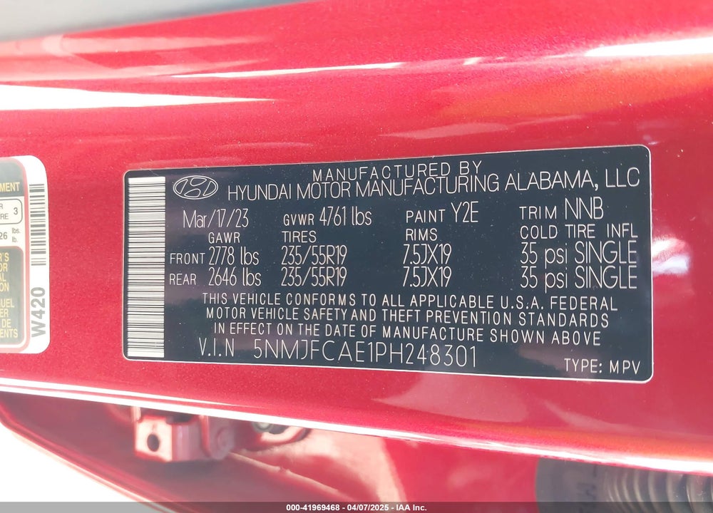 2023 HYUNDAI TUCSON VIN: 5NMJFCAE1PH248301