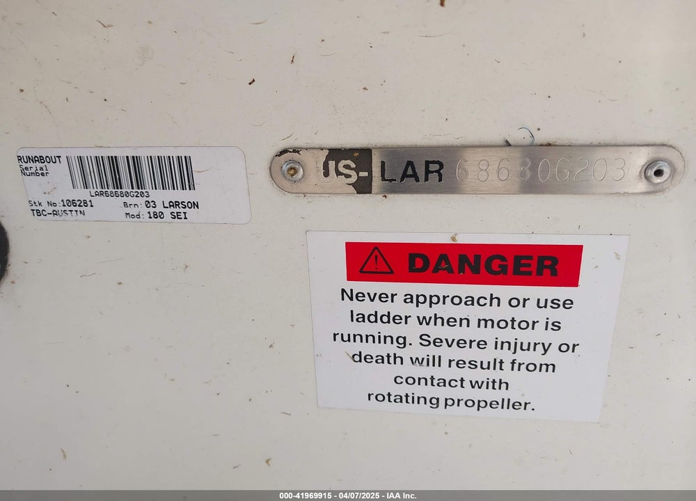 2003 LARSON OTHER VIN: LAR68680G203