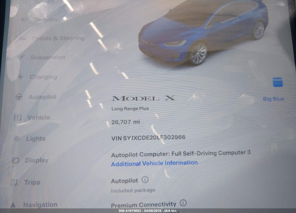 2020 TESLA MODEL X VIN: 5YJXCDE20LF302966