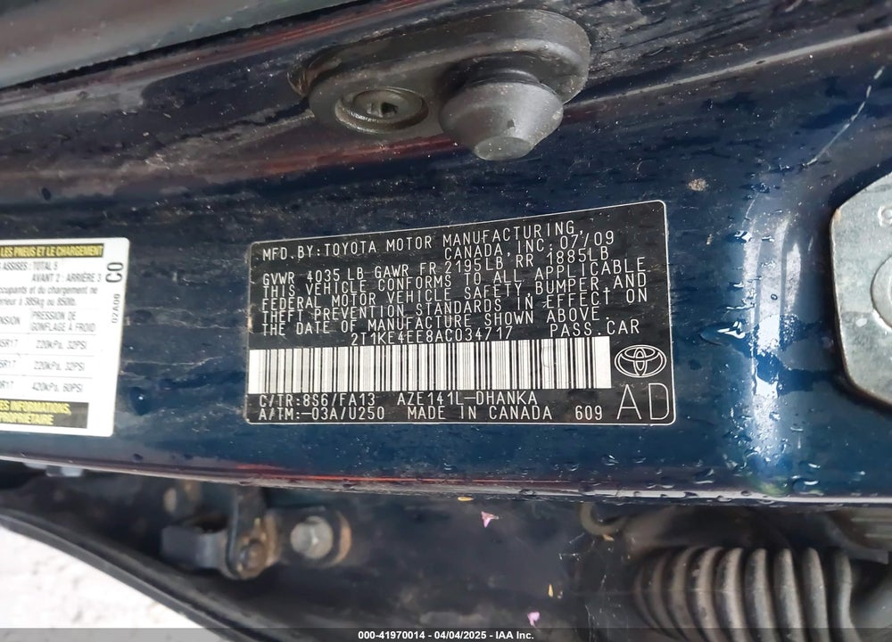 2010 TOYOTA MATRIX VIN: 2T1KE4EE8AC034717
