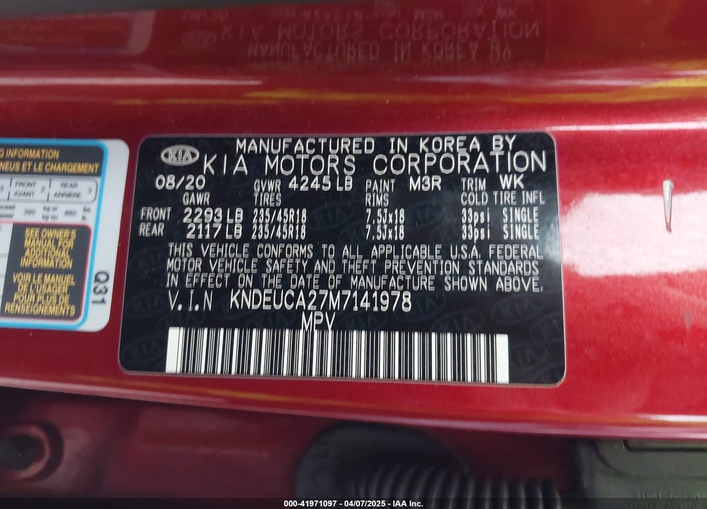 2021 KIA SELTOS VIN: KNDEUCA27M7141978