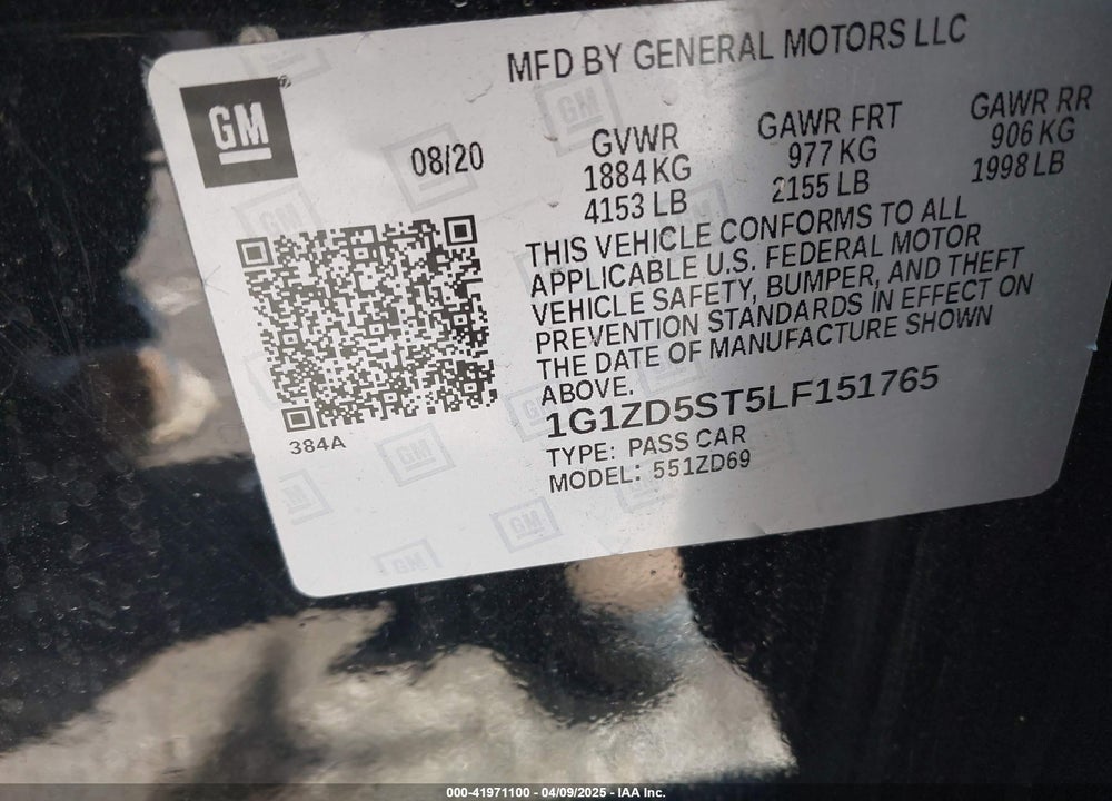 2020 CHEVROLET MALIBU VIN: 1G1ZD5ST5LF151765
