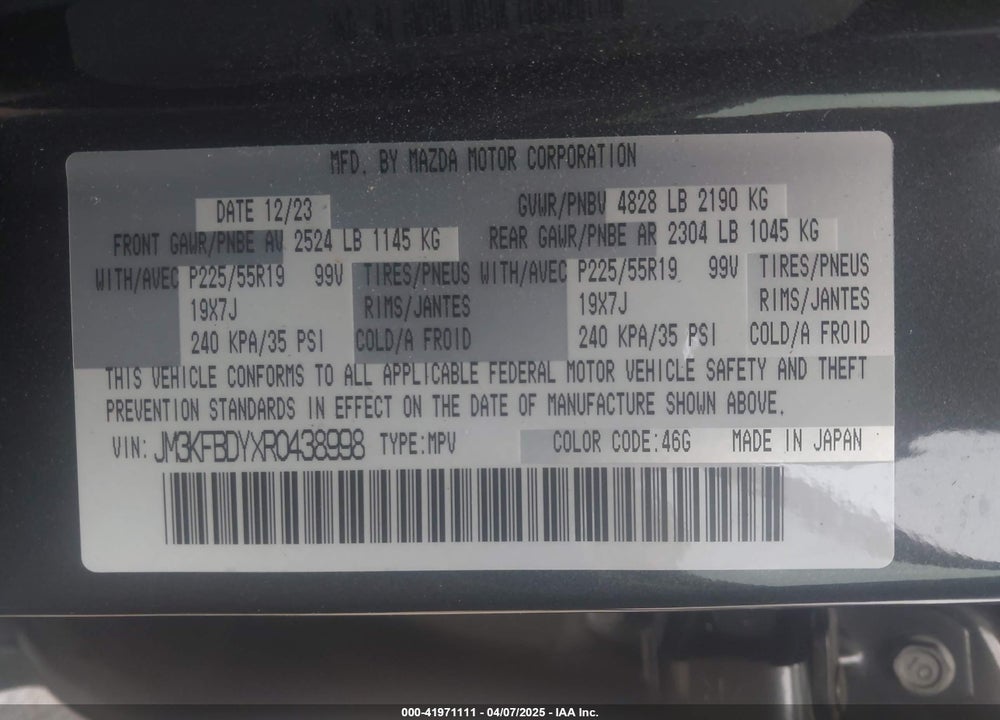 2024 MAZDA CX-5 VIN: JM3KFBDYXR0438998