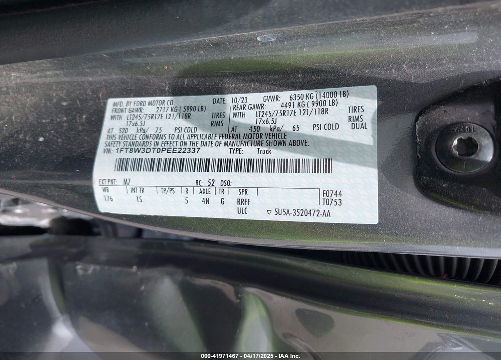 2023 FORD F-350 XL VIN: 1FT8W3DT0PEE22337