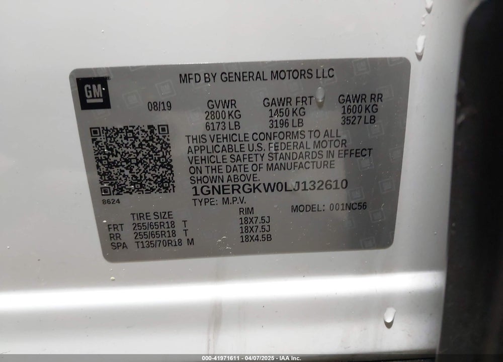 2020 CHEVROLET TRAVERSE FWD LT CLOTH VIN: 1GNERGKW0LJ132610