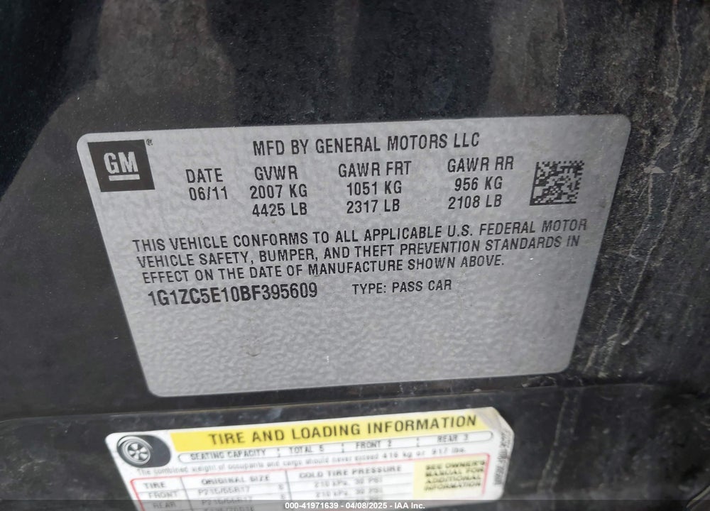 2011 CHEVROLET MALIBU 1LT VIN: 1G1ZC5E10BF395609