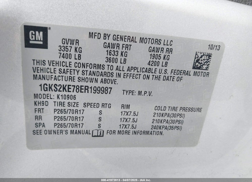 2014 GMC YUKON XL 1500 VIN: 1GKS2KE78ER199987