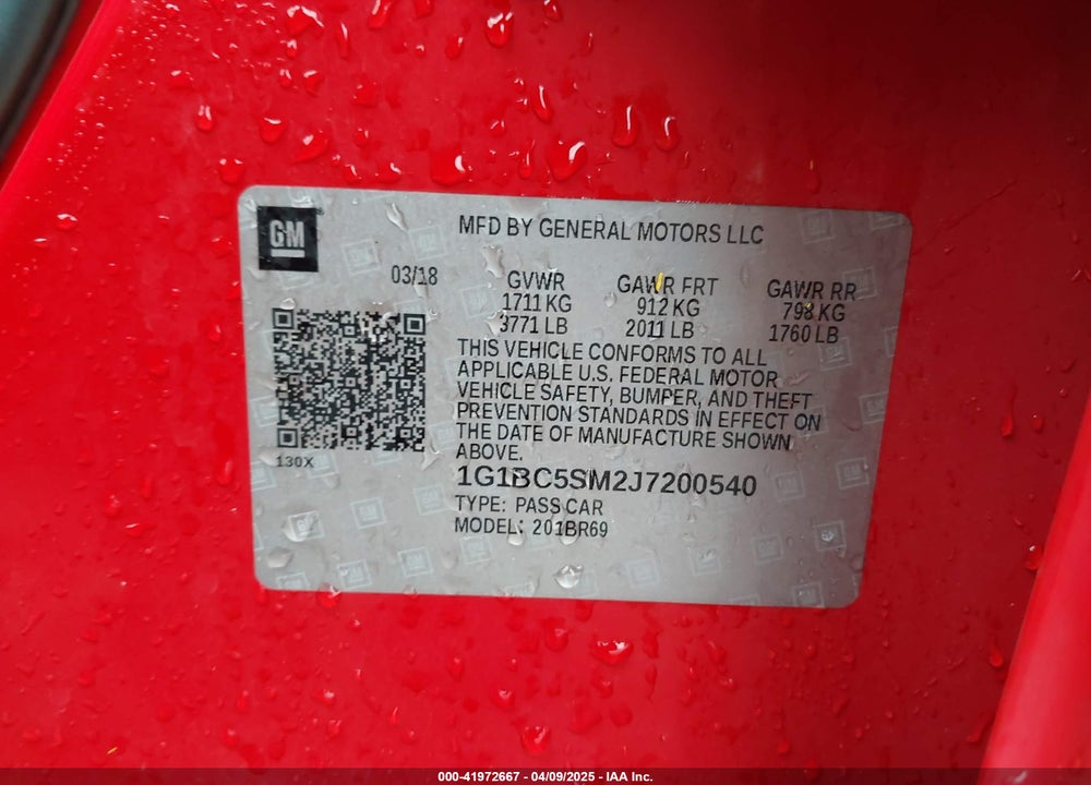 2018 CHEVROLET CRUZE LS AUTO VIN: 1G1BC5SM2J7200540