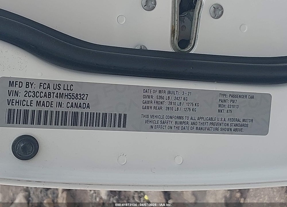 2021 CHRYSLER 300 VIN: 2C3CCABT4MH558327