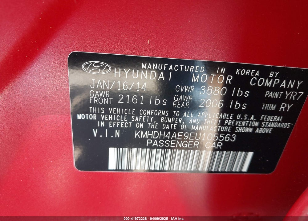 2014 HYUNDAI ELANTRA LIMITED VIN: KMHDH4AE9EU105563