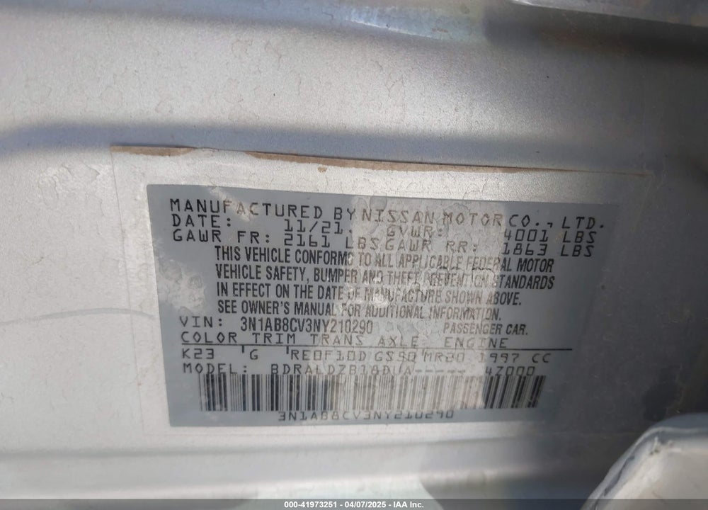 2022 NISSAN SENTRA SV XTRONIC CVT VIN: 3N1AB8CV3NY210290