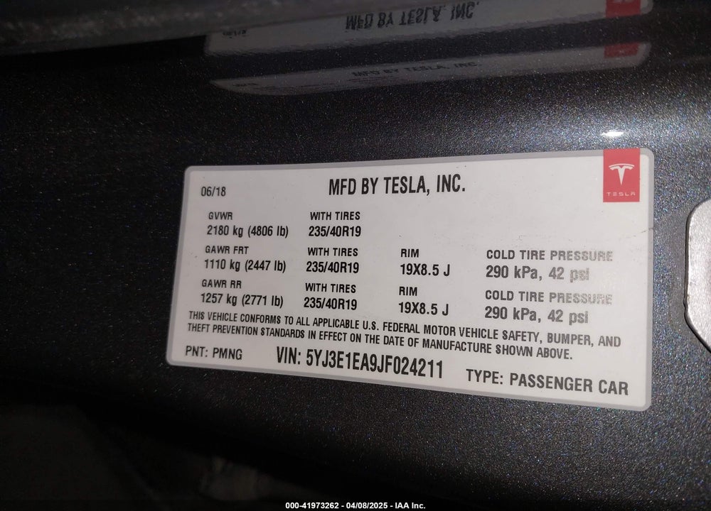 2018 TESLA MODEL 3 VIN: 5YJ3E1EA9JF024211