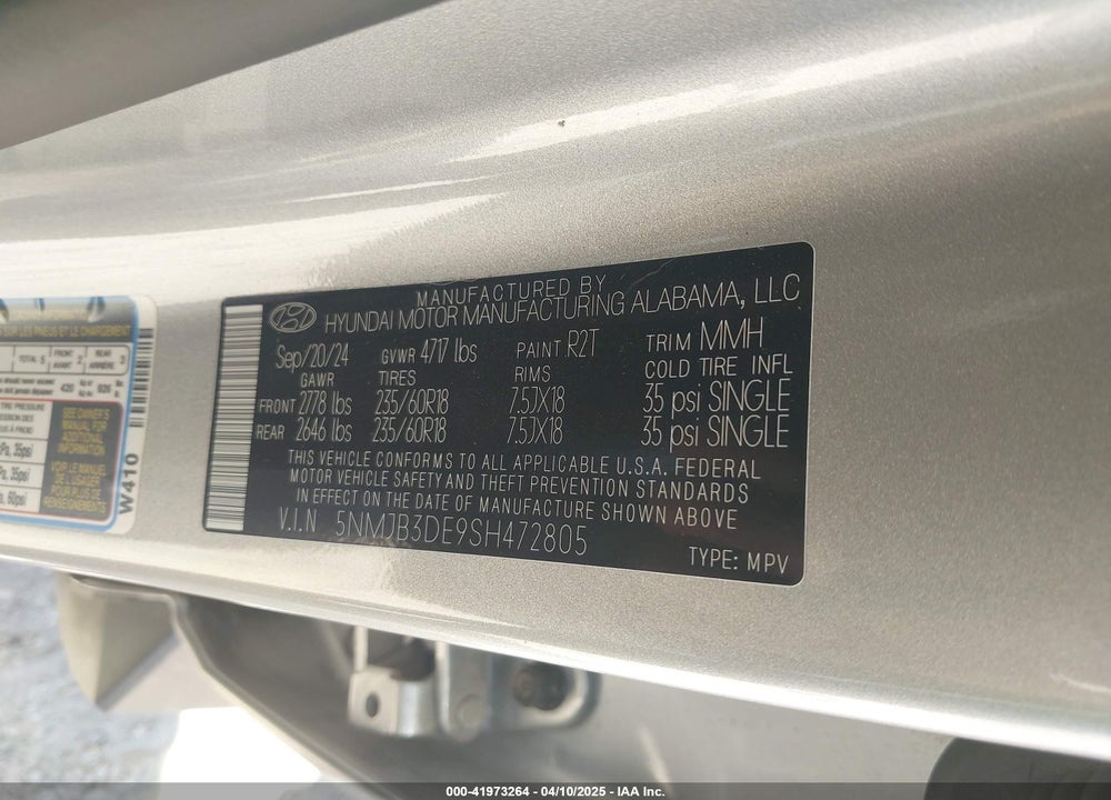 2025 HYUNDAI TUCSON VIN: 5NMJB3DE9SH472805