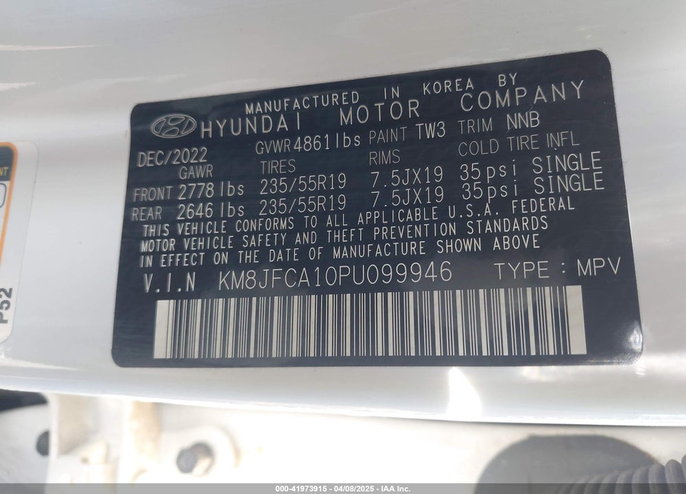 2023 HYUNDAI TUCSON HYBRID VIN: KM8JFCA10PU099946