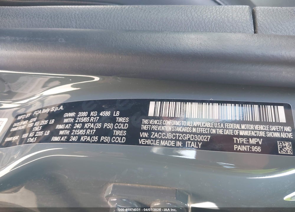 2016 JEEP RENEGADE VIN: ZACCJBCT2GPD30027
