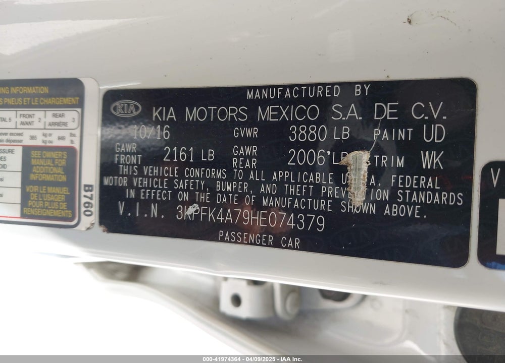 2017 KIA FORTE VIN: 3KPFK4A79HE074379