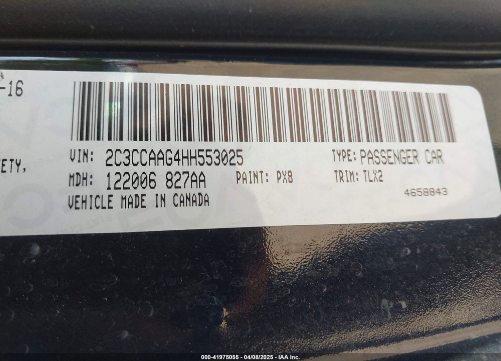2017 CHRYSLER 300 LIMITED VIN: 2C3CCAAG4HH553025