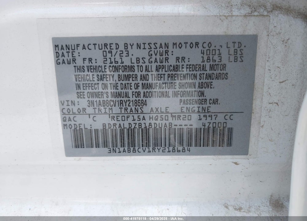 2024 NISSAN SENTRA SV XTRONIC CVT VIN: 3N1AB8CV1RY218684