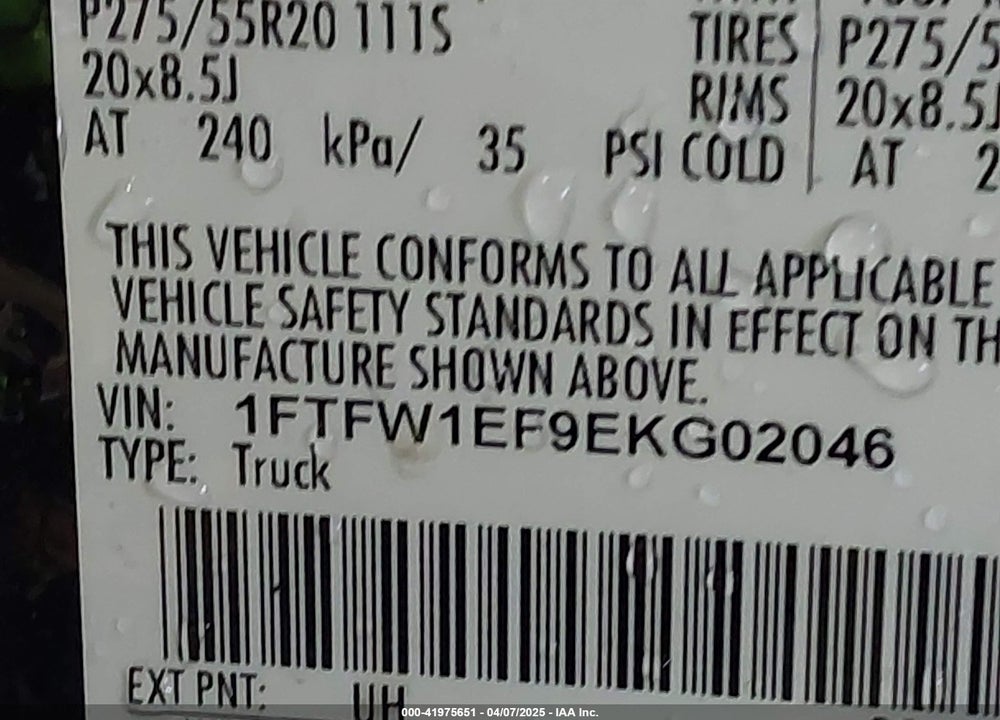 2014 FORD F-150 VIN: 1FTFW1EF9EKG02046