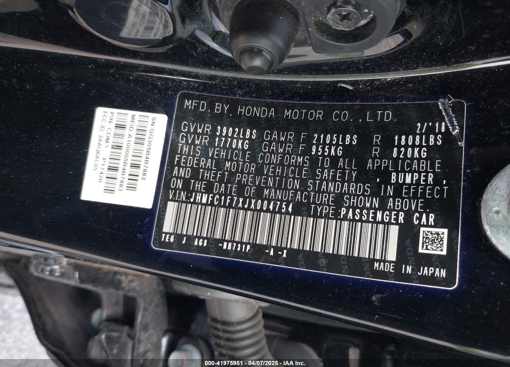 2018 HONDA CIVIC EX-L VIN: JHMFC1F7XJX004754