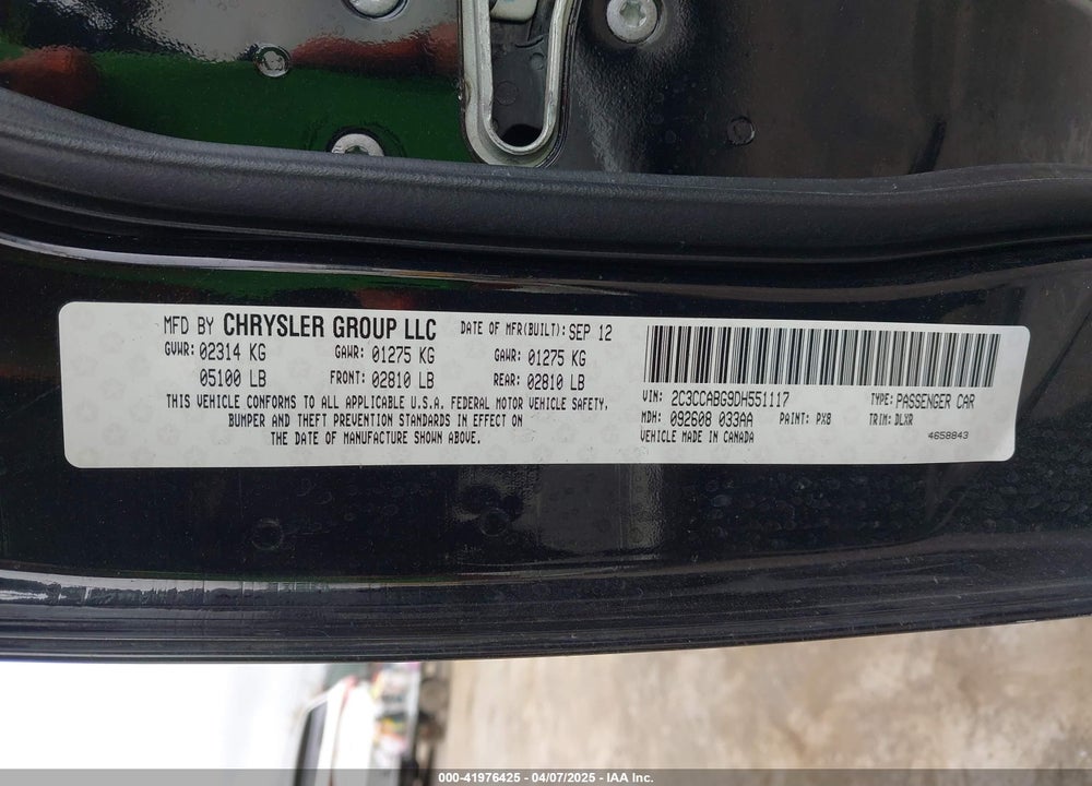 2013 CHRYSLER 300 VIN: 2C3CCABG9DH551117