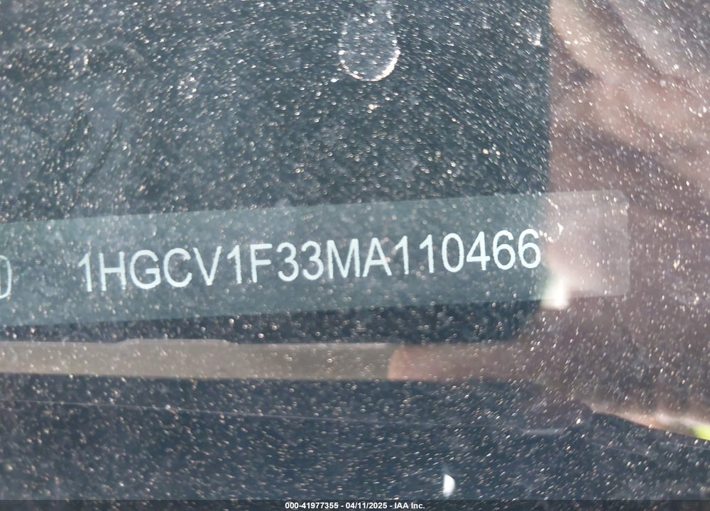 2021 HONDA ACCORD SPORT VIN: 1HGCV1F33MA110466