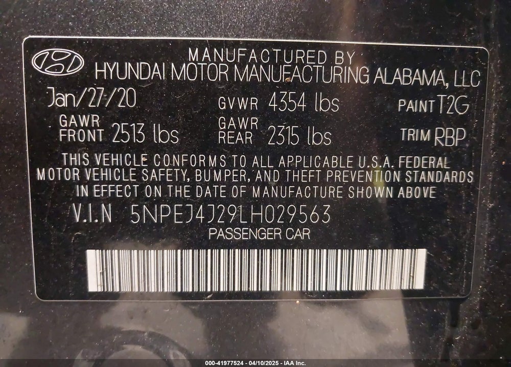 2020 HYUNDAI SONATA SEL PLUS VIN: 5NPEJ4J29LH029563