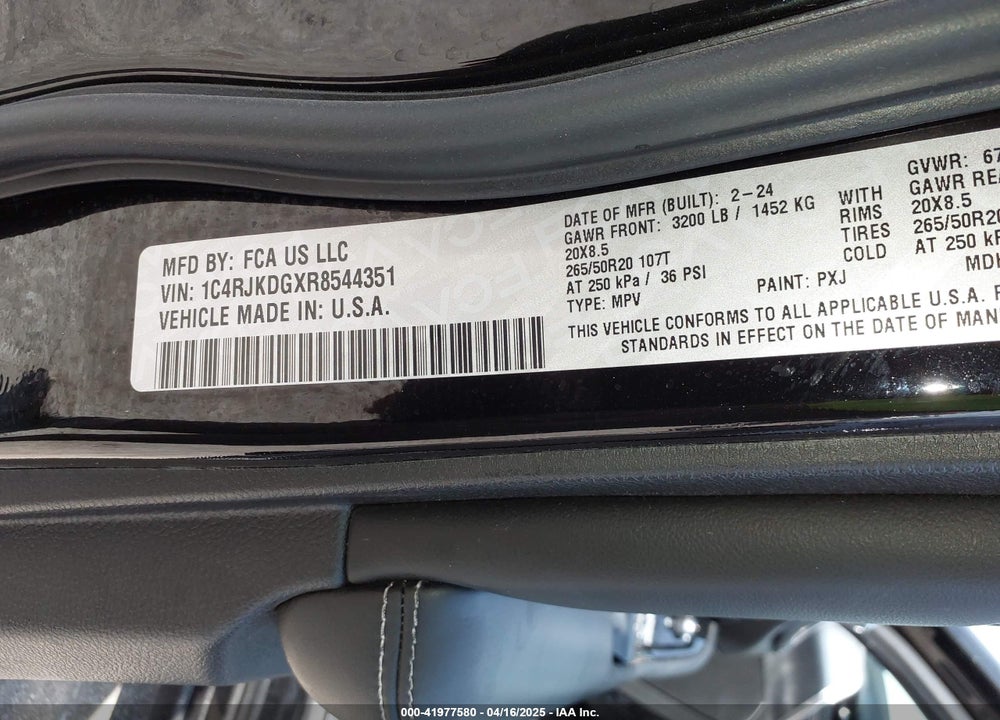 2024 JEEP GRAND CHEROKEE L OVERLAND 4X4 VIN: 1C4RJKDGXR8544351
