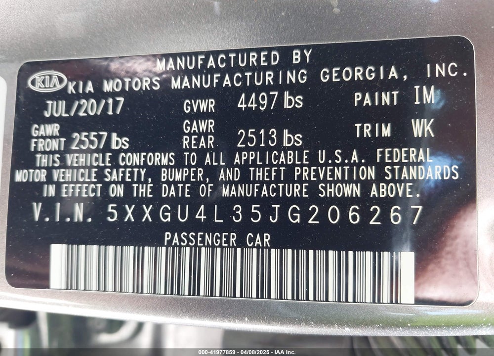 2018 KIA OPTIMA VIN: 5XXGU4L35JG206267