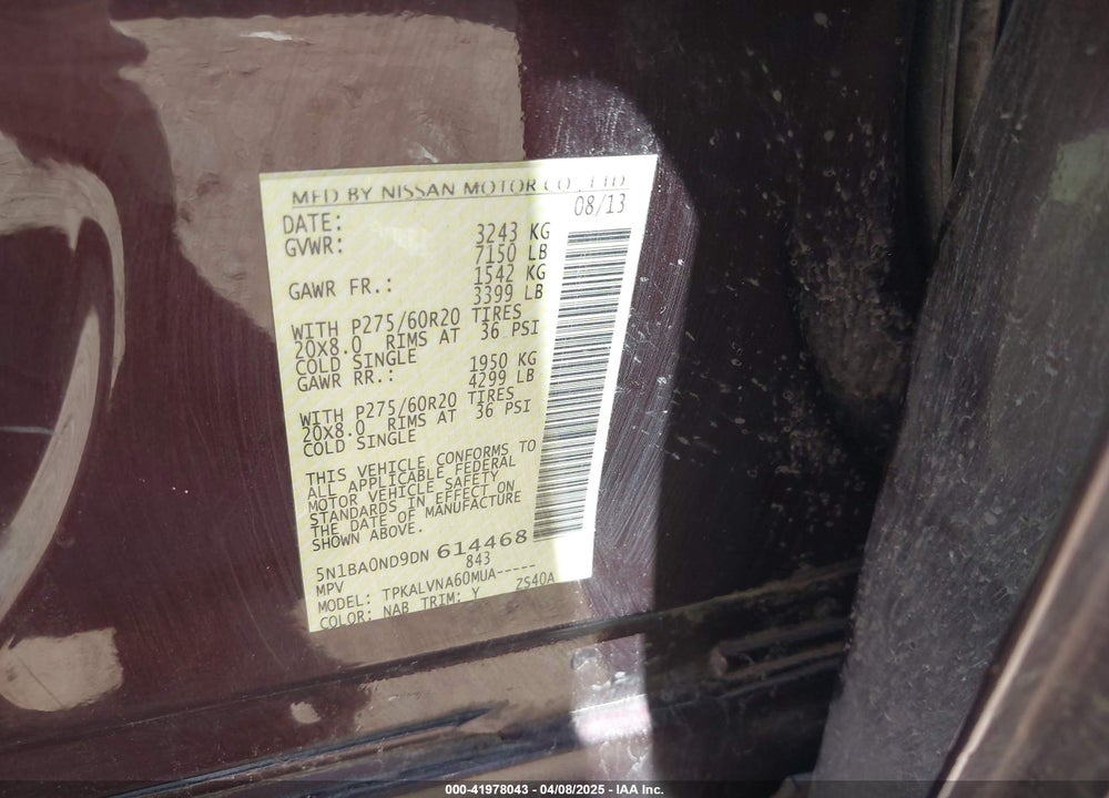 2013 NISSAN ARMADA VIN: 5N1BA0ND9DN614468