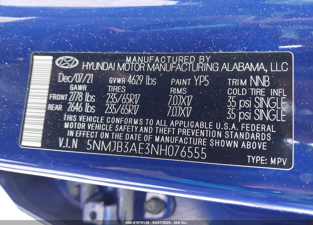 2022 HYUNDAI TUCSON VIN: 5NMJB3AE3NH076555