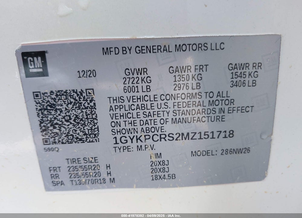 2021 CADILLAC XT6 FWD PREMIUM LUXURY VIN: 1GYKPCRS2MZ151718