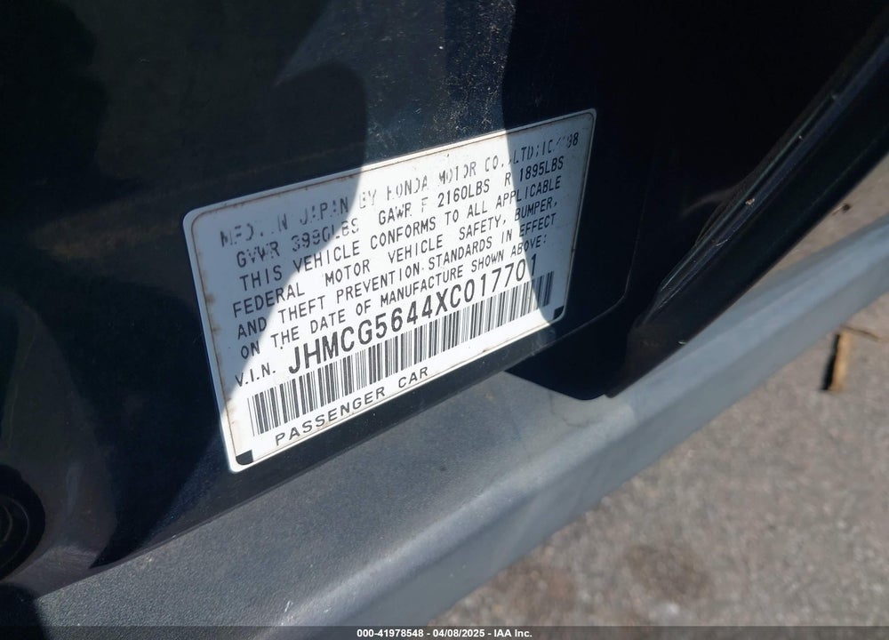 1999 HONDA ACCORD VIN: JHMCG5644XC017701