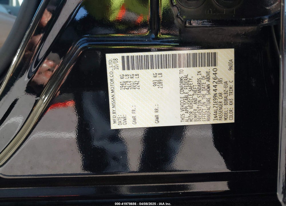 2009 NISSAN ALTIMA VIN: 1N4AL21E99N442640