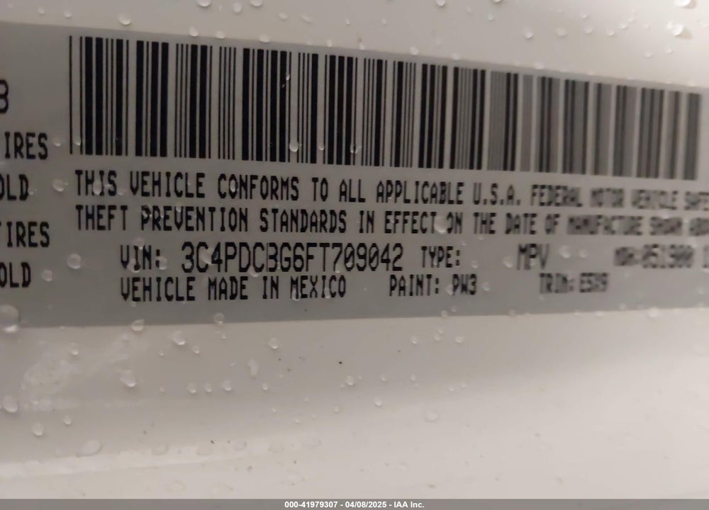 2015 DODGE JOURNEY VIN: 3C4PDCBG6FT709042