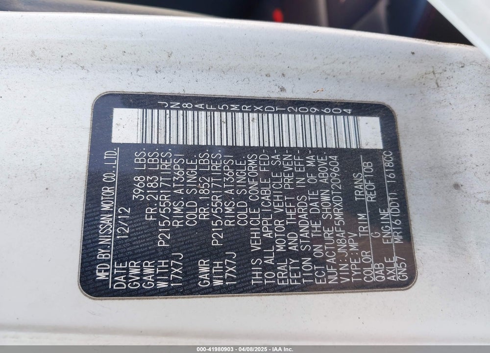2013 NISSAN JUKE SL VIN: JN8AF5MR6DT209604