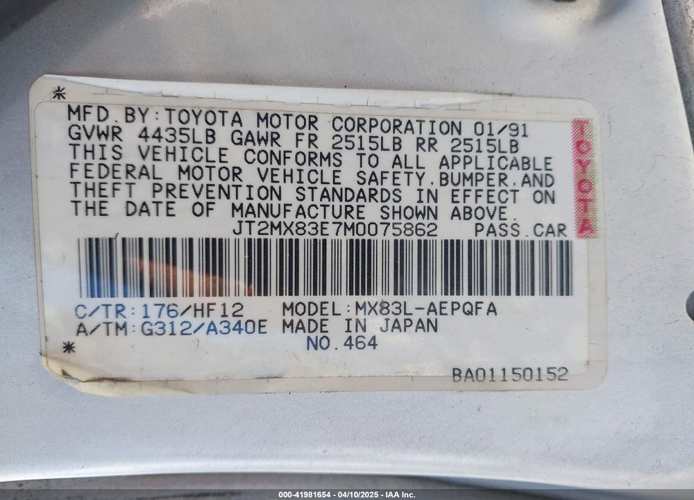 1991 TOYOTA CRESSIDA LUXURY VIN: JT2MX83E7M0075862