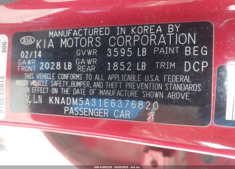 2014 KIA RIO LX VIN: KNADM5A31E6376820